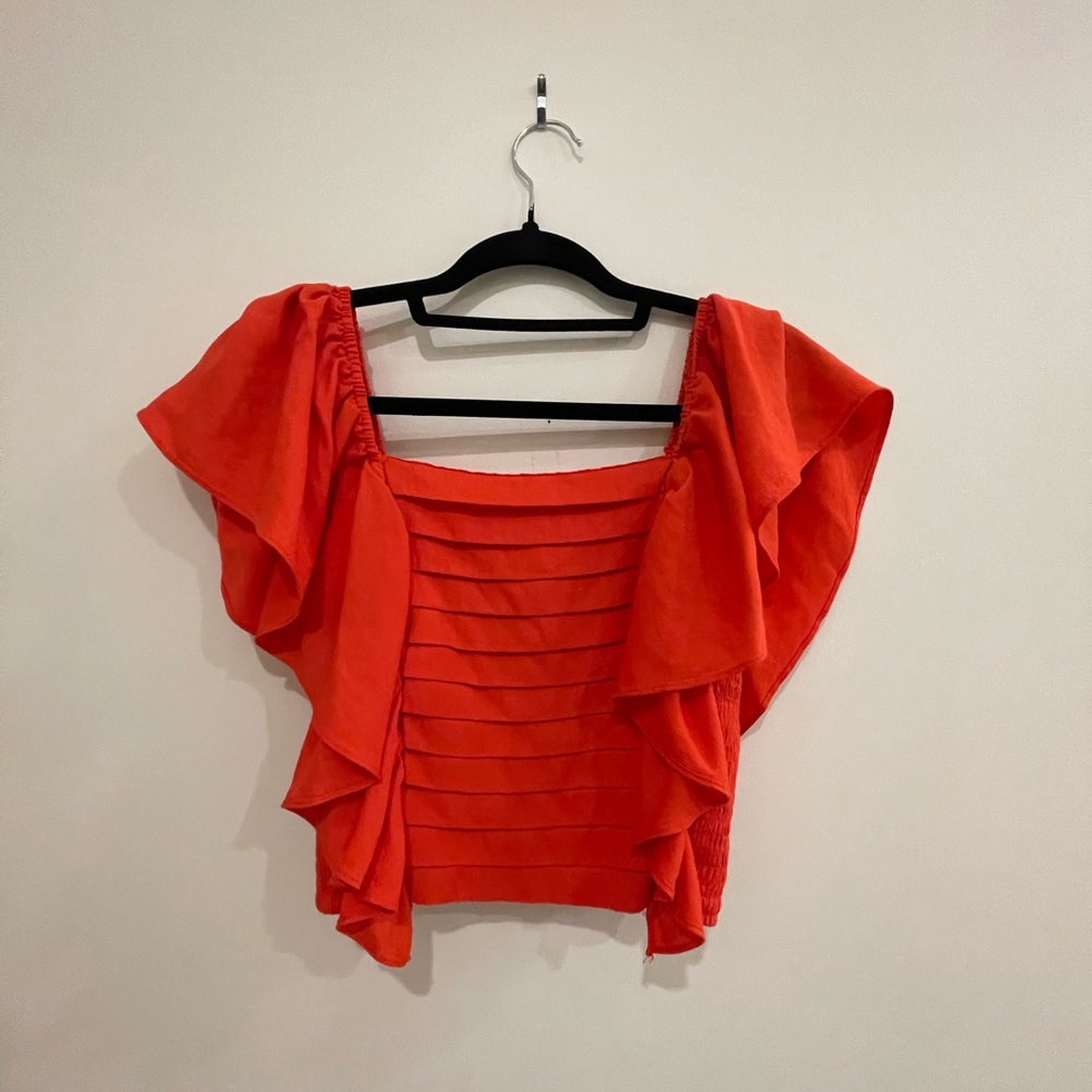 Red top, cropped, flowy, Small